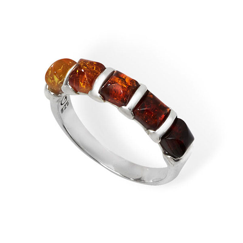 5 Stone Amber Ring Sterling Silver 925 Hallmarked Sizes J - R British Made