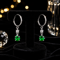 Solitaire Emerald Drop Hoop Earrings Sterling Silver 925 Hallmarked British Made