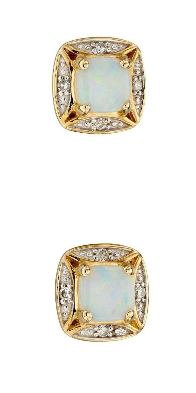 Opal and Diamond Stud Earrings 9k Yellow Gold Hallmark British Made