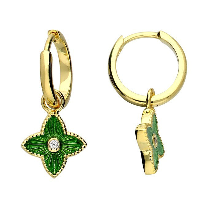 Quatrefoil Drop Hoop Earrings 18ct Yellow Gold Plated Hallmark Brand New Boxed
