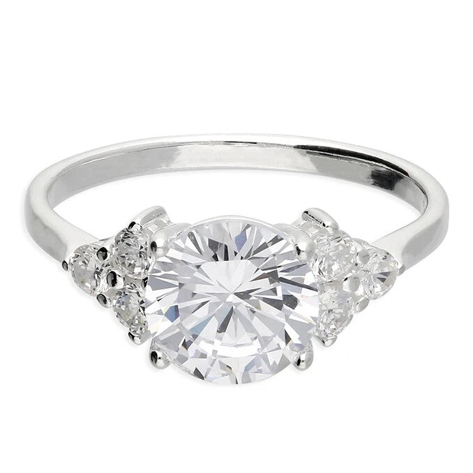 Large 7 Stone Cluster Ring Sterling Silver 925 Hallmark British Made Size L - Q