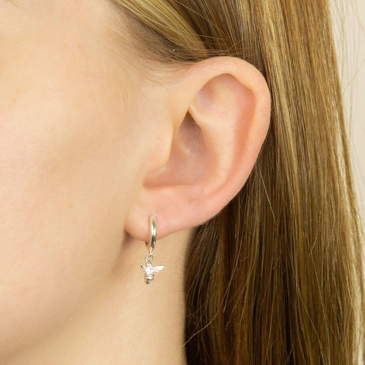 Bee Drop Hoop Earrings Sterling Silver 925 Hallmarked Brand New Boxed