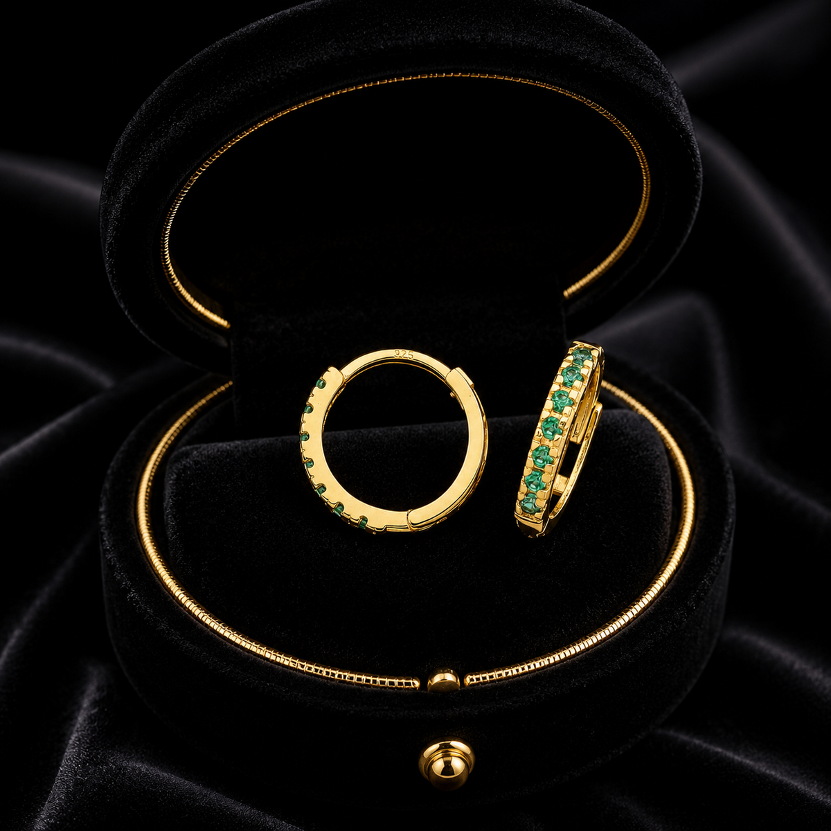 9ct Yellow Gold Emerald Hoop Earrings British Made 375 Hallmark Brand New Boxed