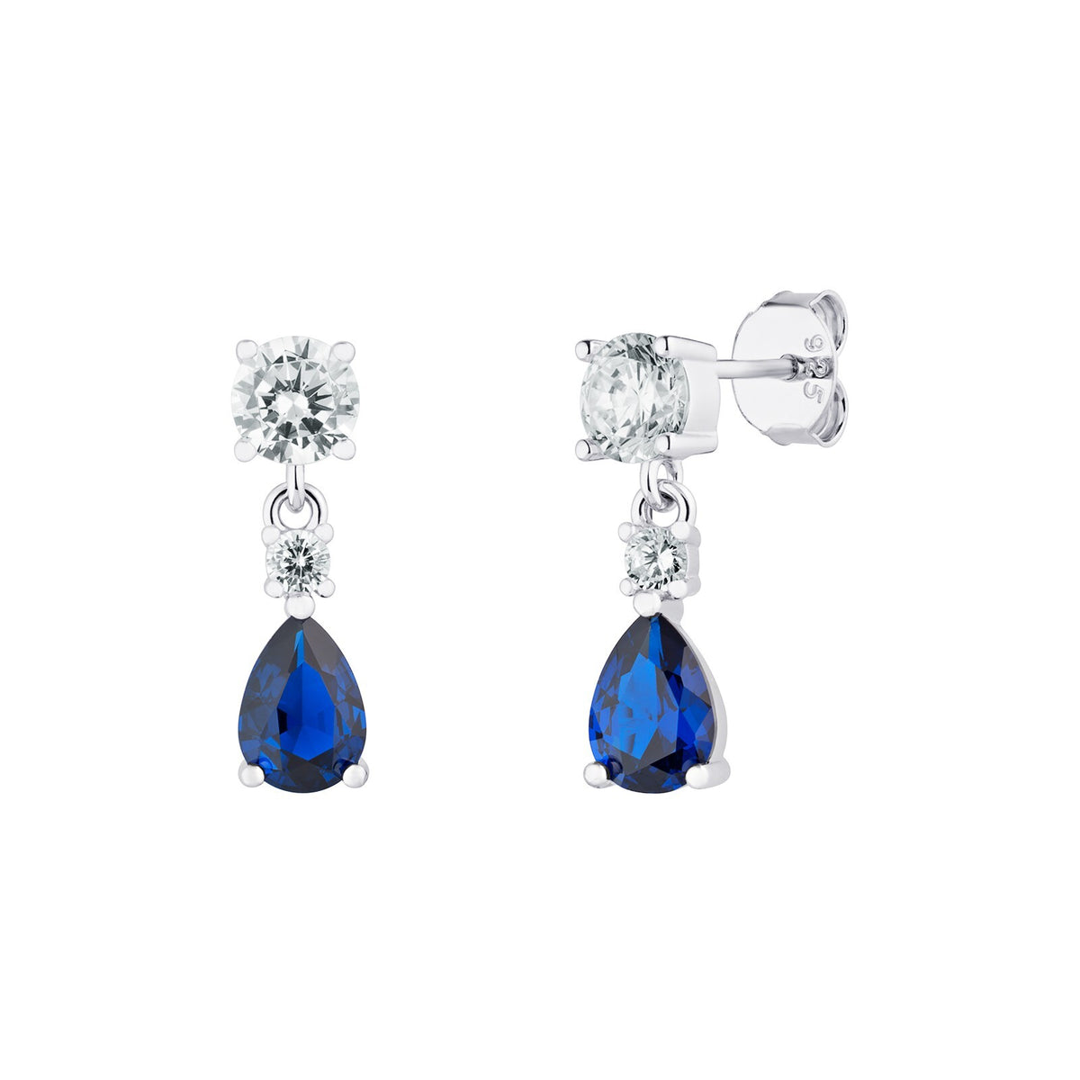 Sapphire Teardrop Drop Earrings Sterling Silver 925 Hallmarked British Made