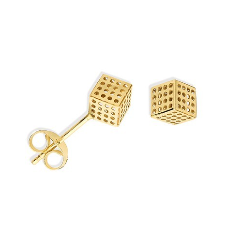 Dotted Cube Stud Earrings 9ct Yellow Gold 375 Hallmarked Brand New Boxed