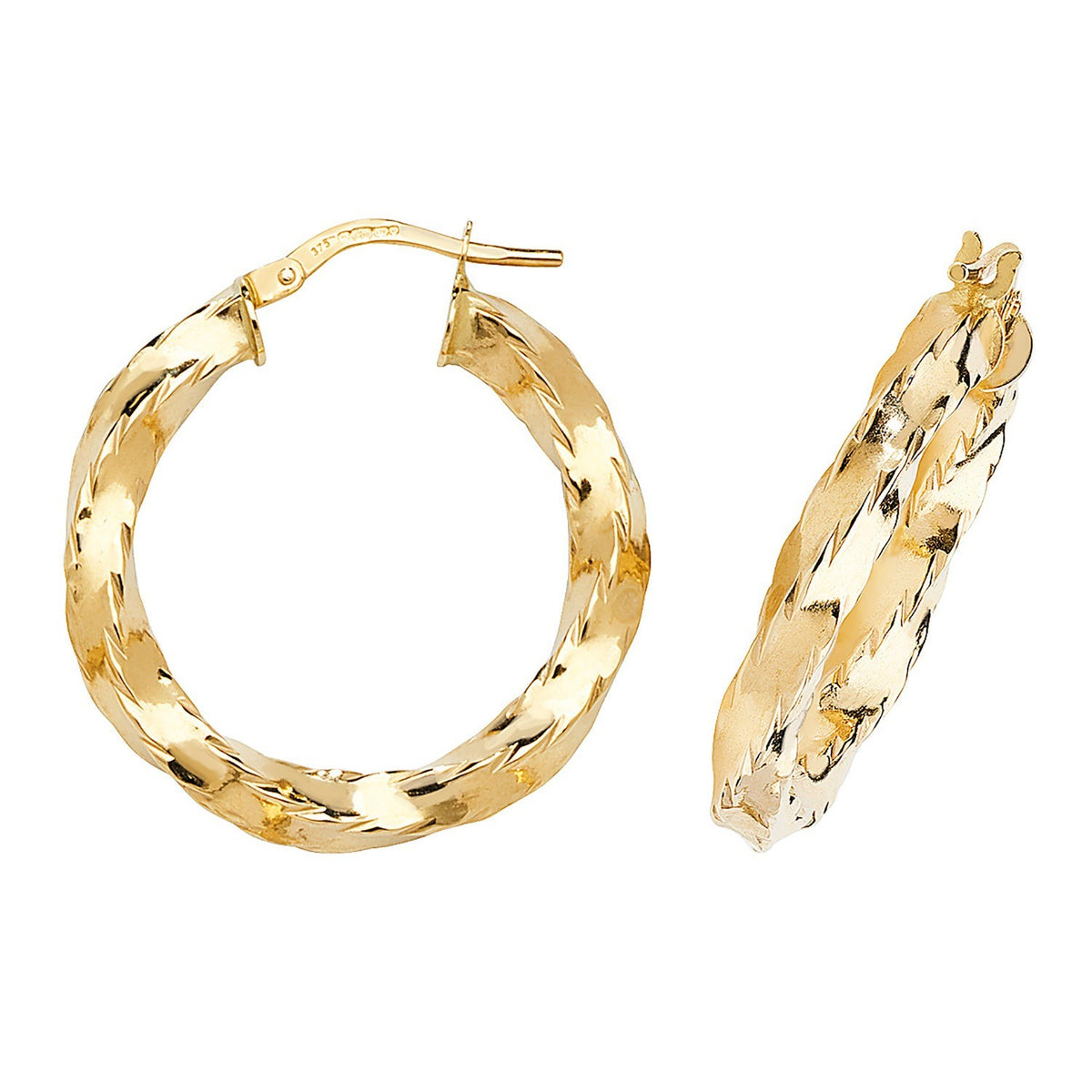 9ct Yellow Gold Statement Twist Hoop Earrings 375 Hallmarked 15mm-50mm Diameter
