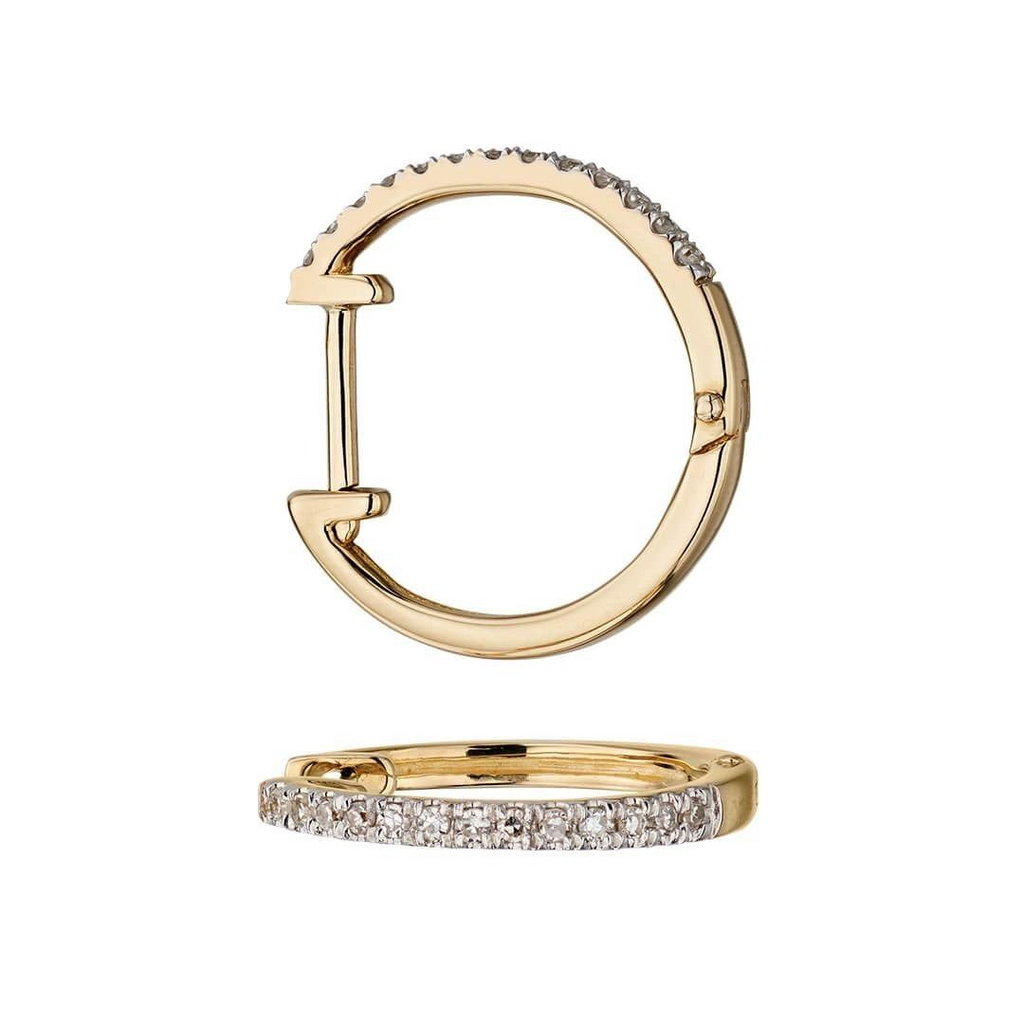 Pave Diamond Huggie Hoop Earrings 9ct Yellow Gold 375 Hallmarked British Made