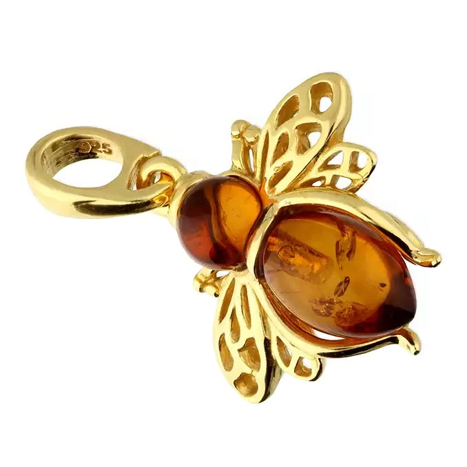 Amber Bumble Bee Pendant 24ct Yellow Gold Plated Hallmarked All Chain Lengths