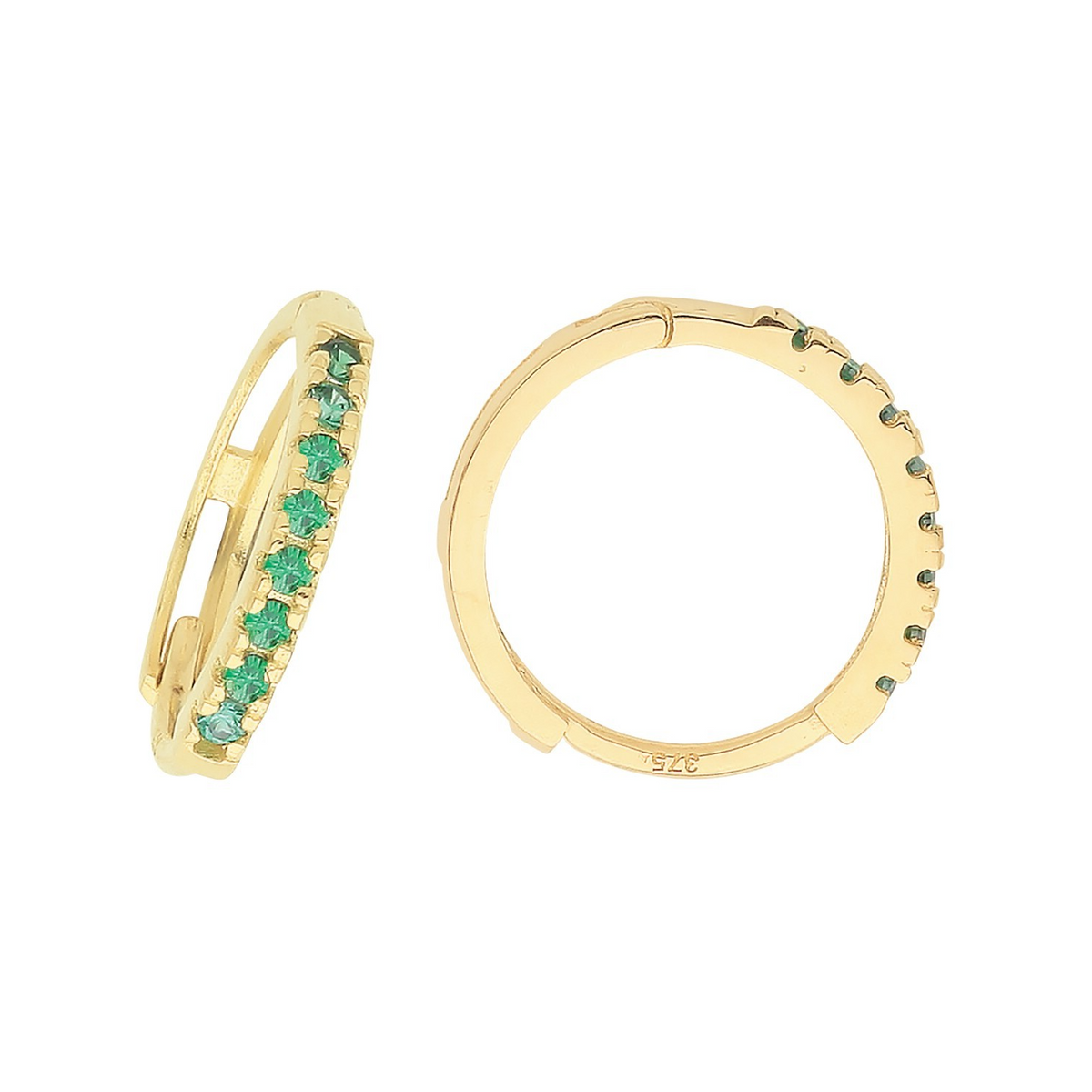 9ct Yellow Gold Emerald Hoop Earrings British Made 375 Hallmark Brand New Boxed