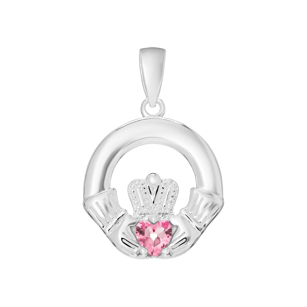 Pink Topaz Claddagh Pendant Sterling Silver 925 Hallmarked All Chain Lengths