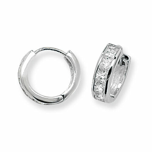Mens Huggie Hoop Earring Cubic Zirconia Solid Sterling Silver Gents Hallmarked