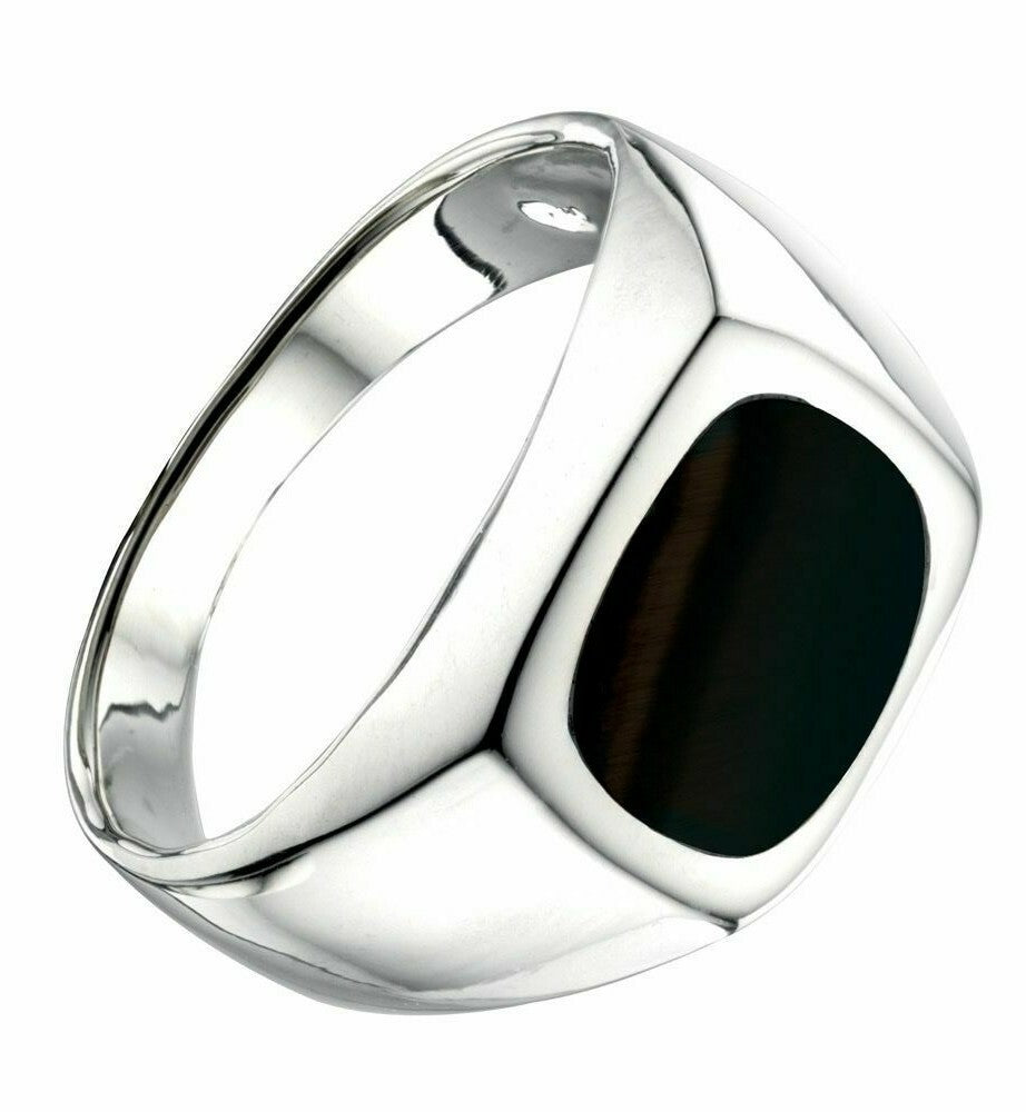 Sterling Silver Gents Ring Onyx Signet Design Hallmarked Size N - Z British Made