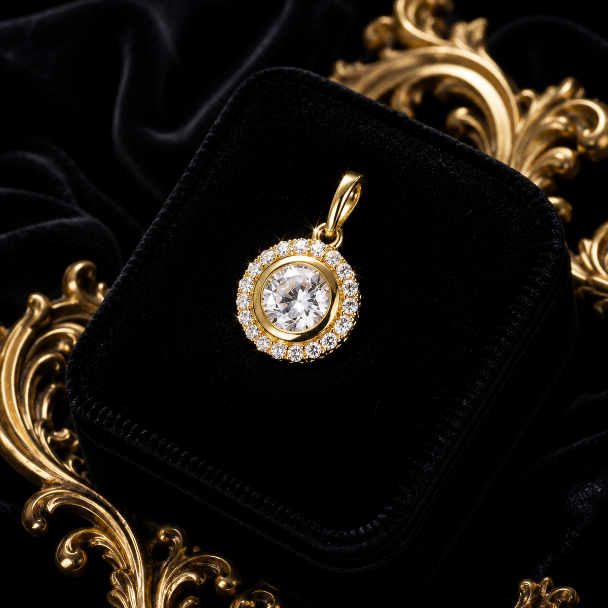 9ct Yellow Gold Halo Pendant Hallmarked British Made All Chain Lengths