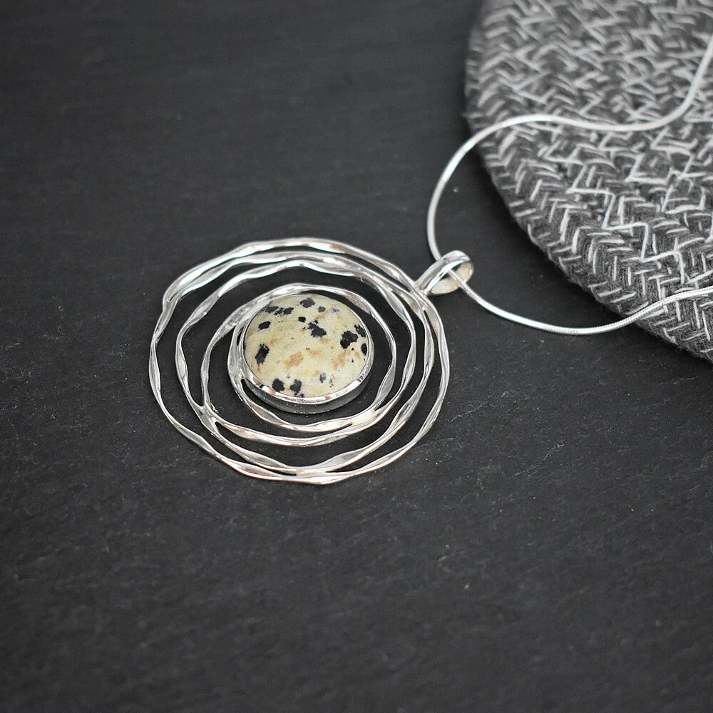 Dalmatian Jasper Flush Web Pendant Sterling Silver Hallmarked All Chain Lengths
