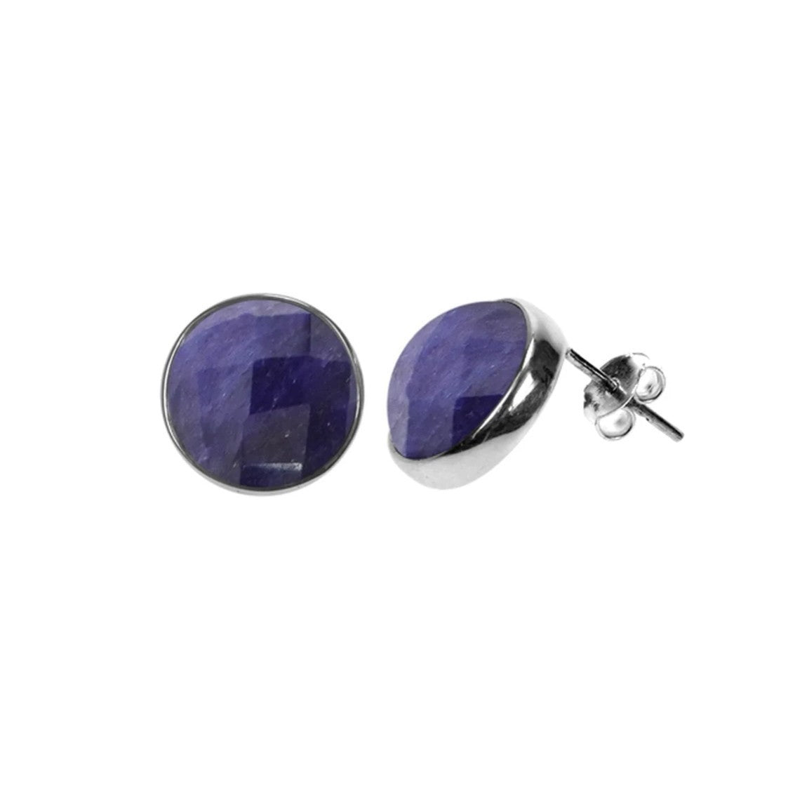 13mm Natural Flush Sapphire Stud Earrings Sterling Silver 925 Hallmark Brand New