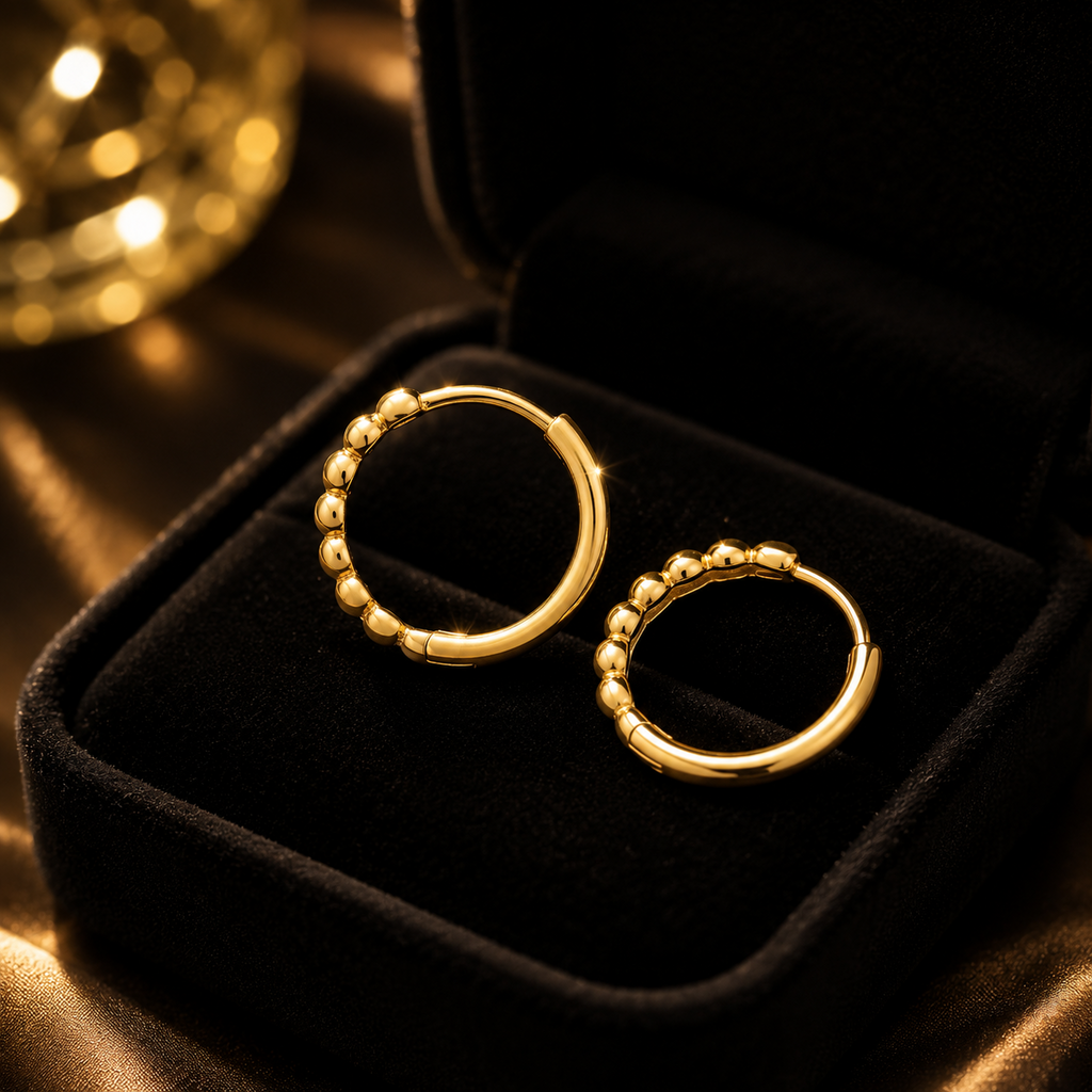 9ct Yellow Gold Bubble Hoops 375 Hallmarked 8mm - 10mm Diameter British Made