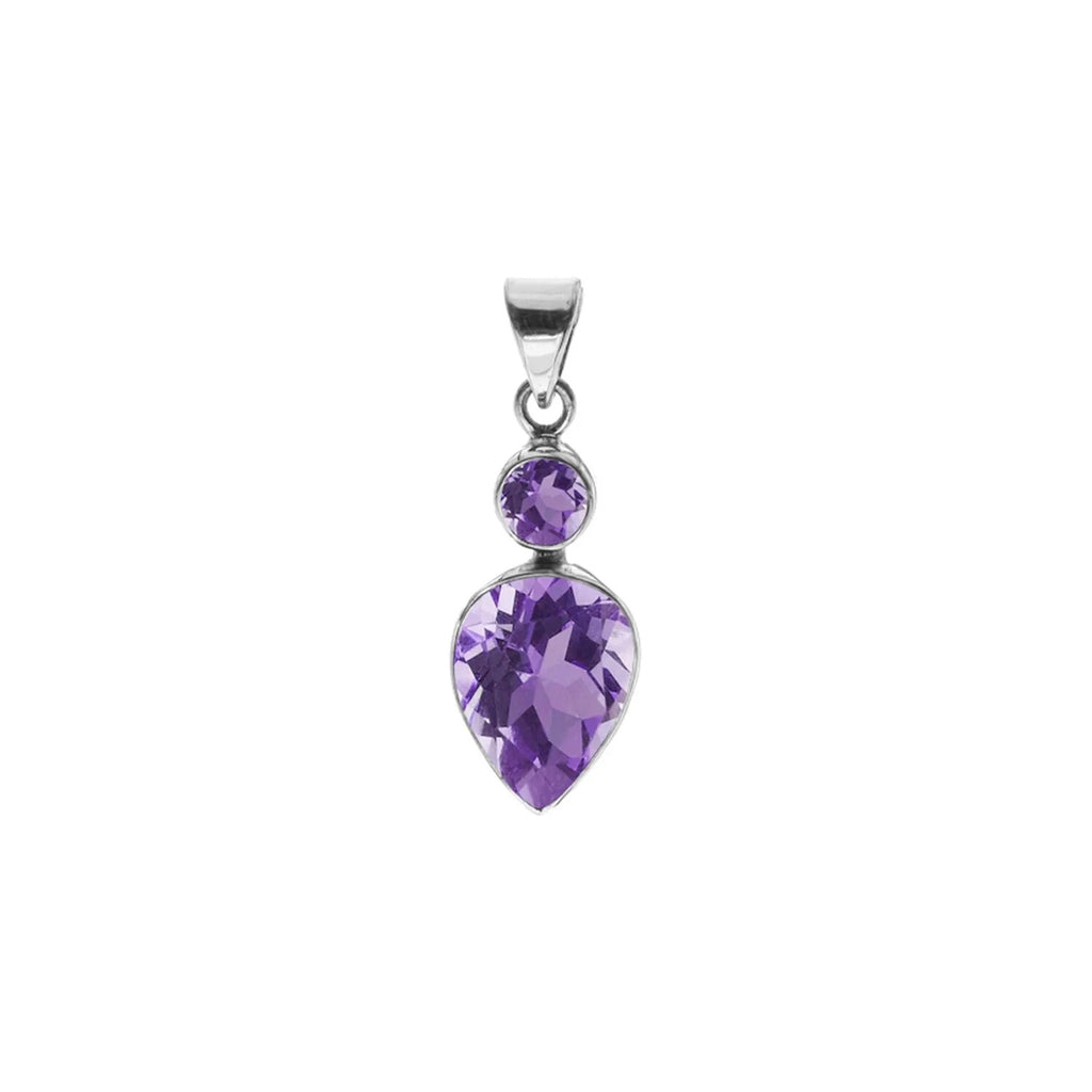 Teardrop 2 Stone Amethyst Pendant Sterling Silver 925 Hallmark All Chain Lengths