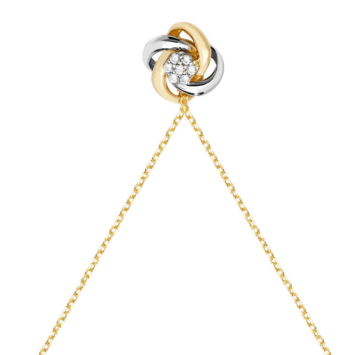 Ladies Halo Love Knot Necklace 9ct 2 Tone Gold 375 Hallmarked British Made