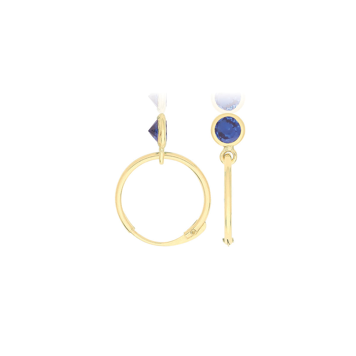 Hinged Sleeper Sapphire Hoop Earrings 9ct Yellow Gold 375 Hallmarked Brand New