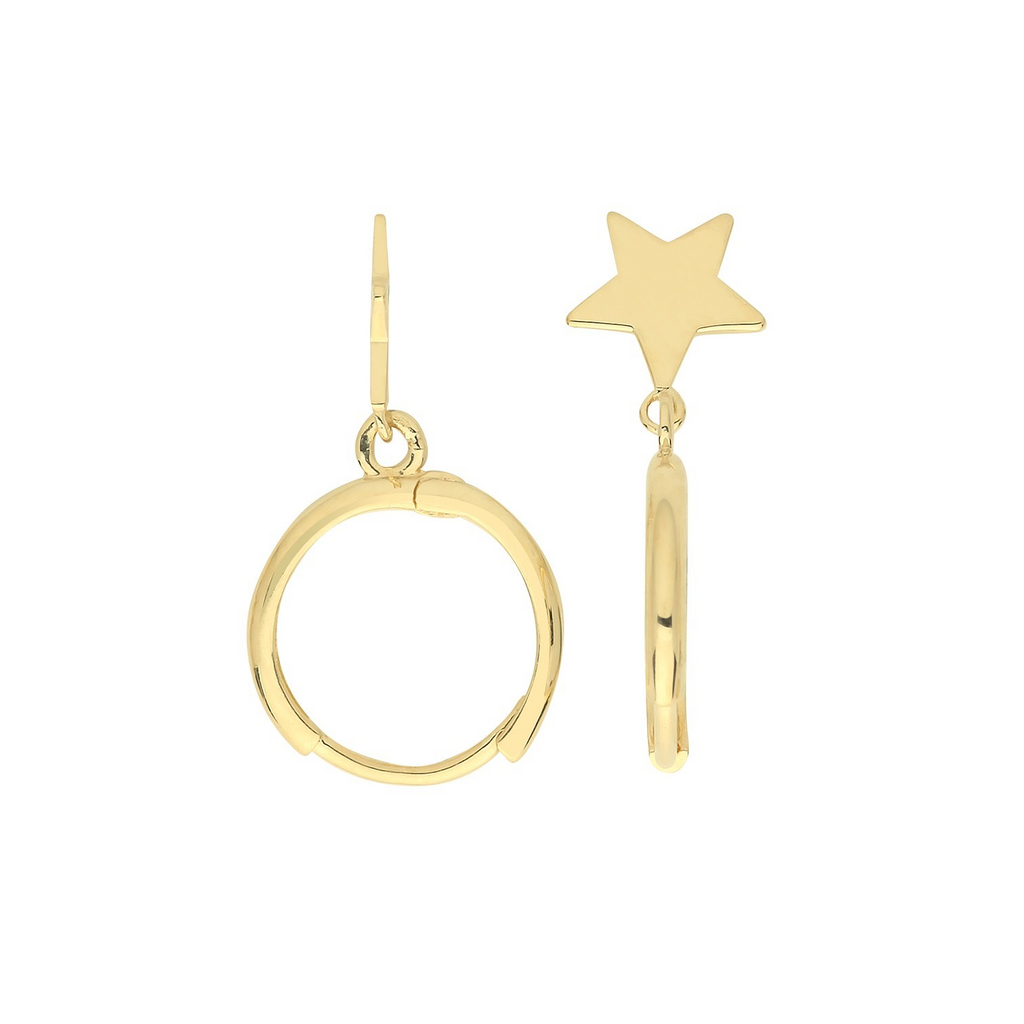 8mm Star Drop Hoops Earrings 9ct Yellow Gold 375 Hallmarked Brand New