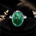 Oval Emerald Quartz Ring Sterling Silver 925 Hallmarked British Made Size K - T