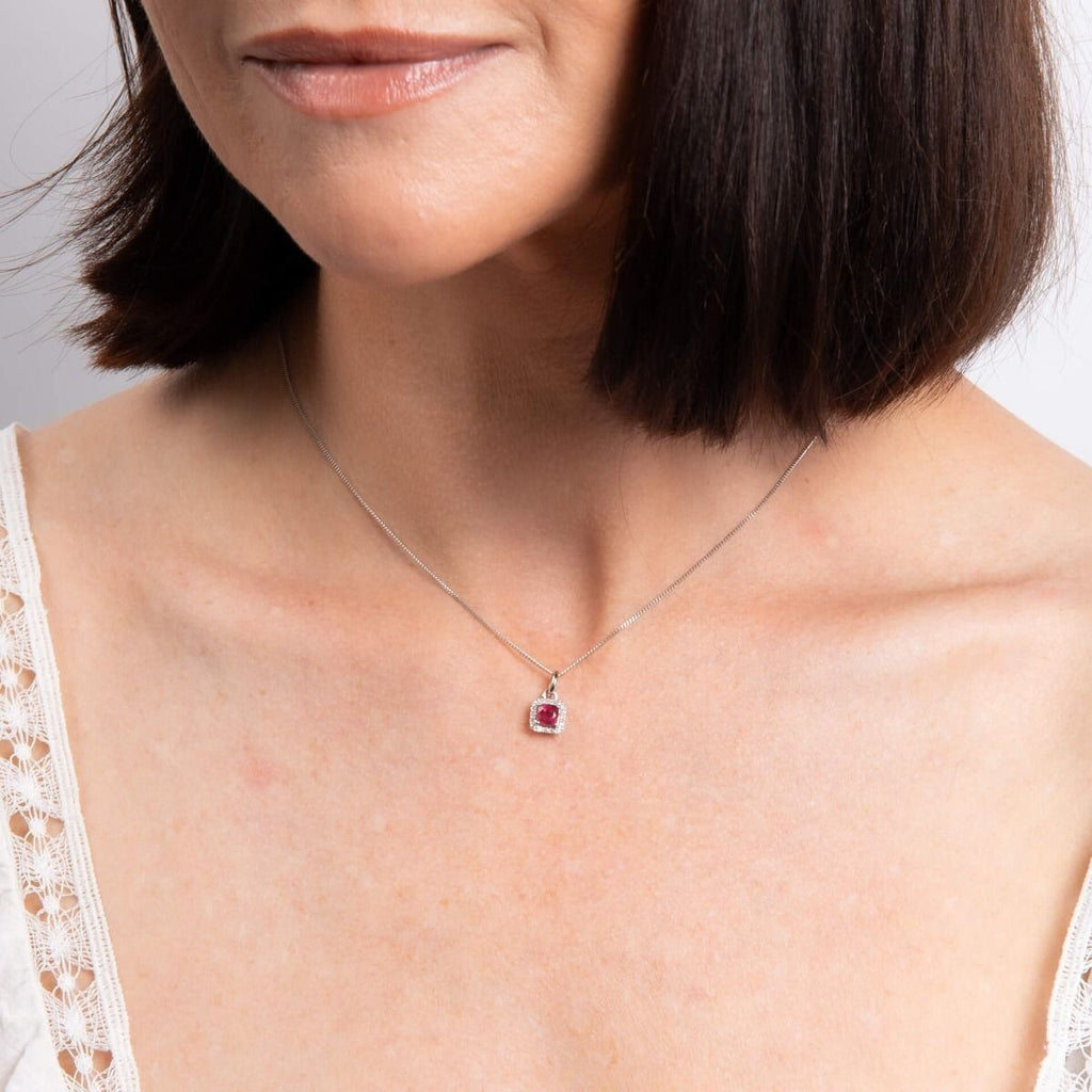 1950's Halo Ruby and Diamond Pendant 9ct White Gold 375 Hallmarked British Made