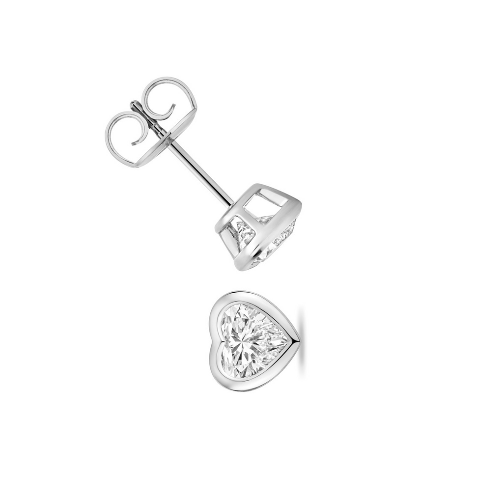1 Lab Grown Diamond Heart Stud Earrings 18ct White Gold Hallmarked British Made