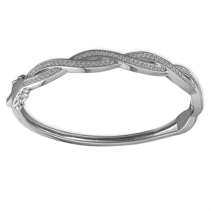 Interwoven Zircon Bangle Sterling Silver 925 Hallmarked British Made Brand New
