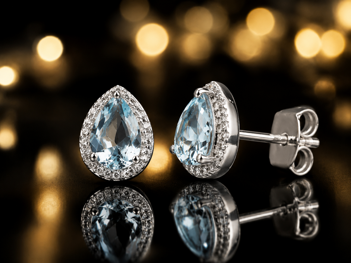 Aquamarine Earrings Solid Sterling Silver 925 Hallmark Brand New Boxed