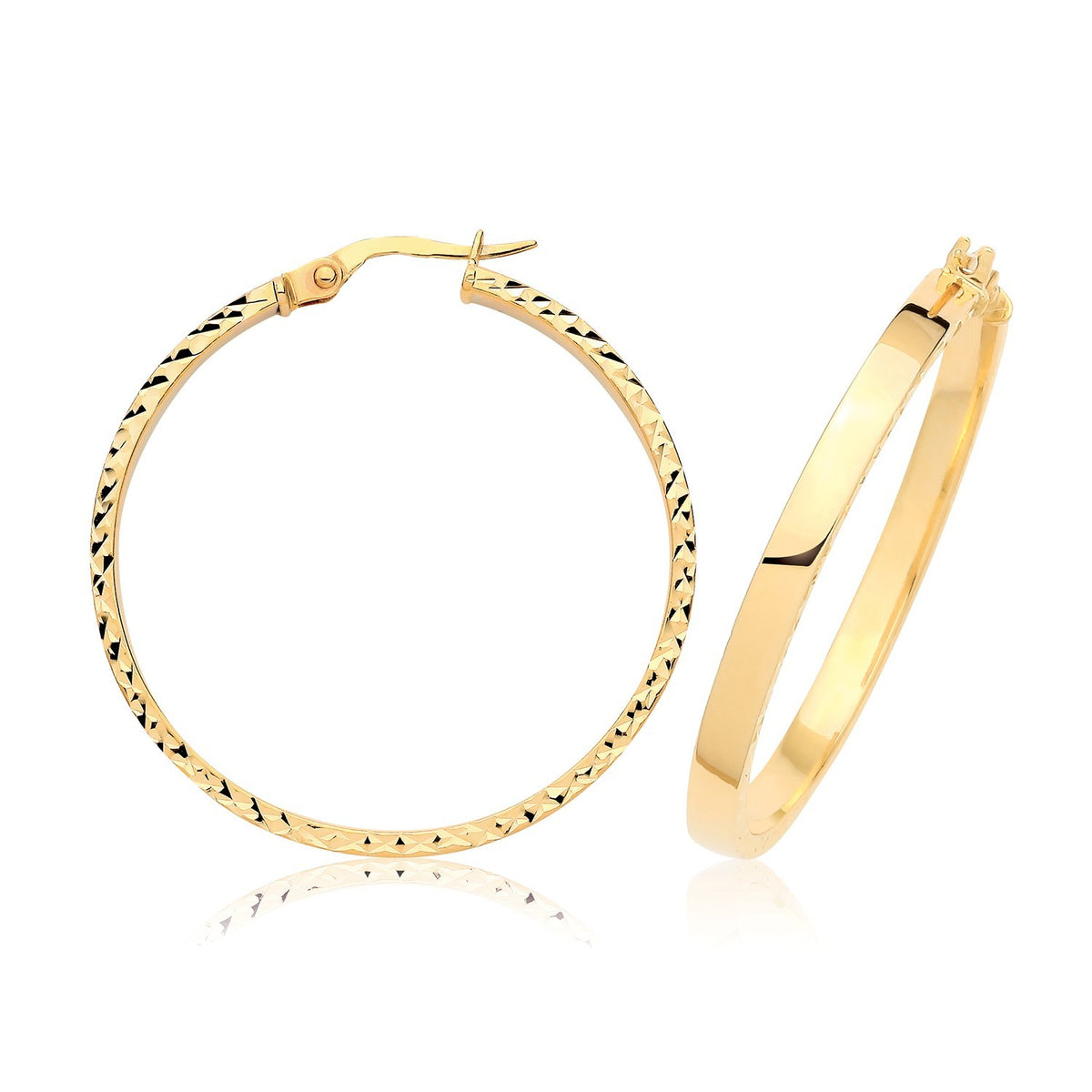 9ct Yellow Gold Chunky DC Hoop Earrings 375 Hallmarked 10mm - 30mm Diameter