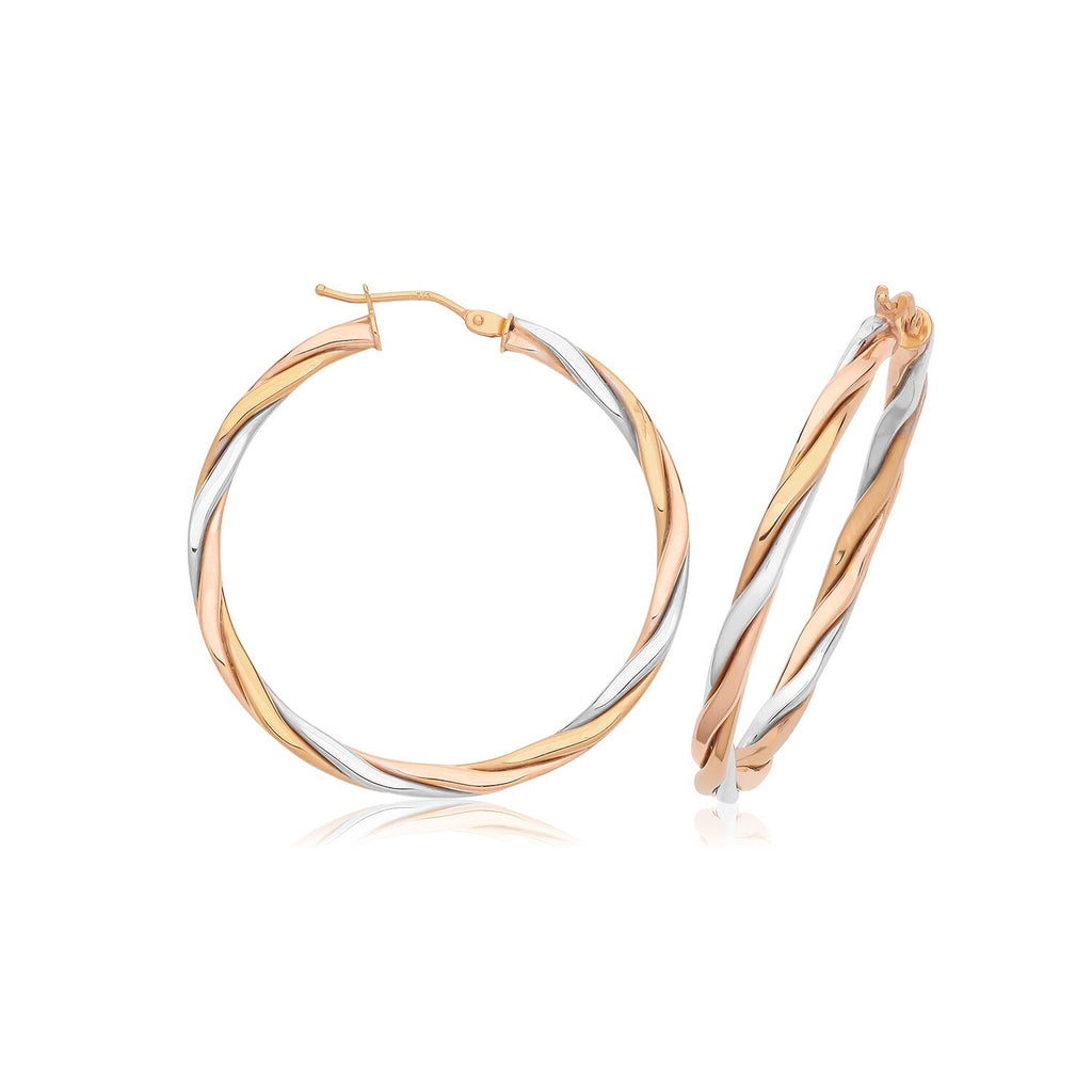 9ct 2 Tone Gold Hinged Twist Hoop Earrings 375 Hallmarked 10mm - 30mm Diameter