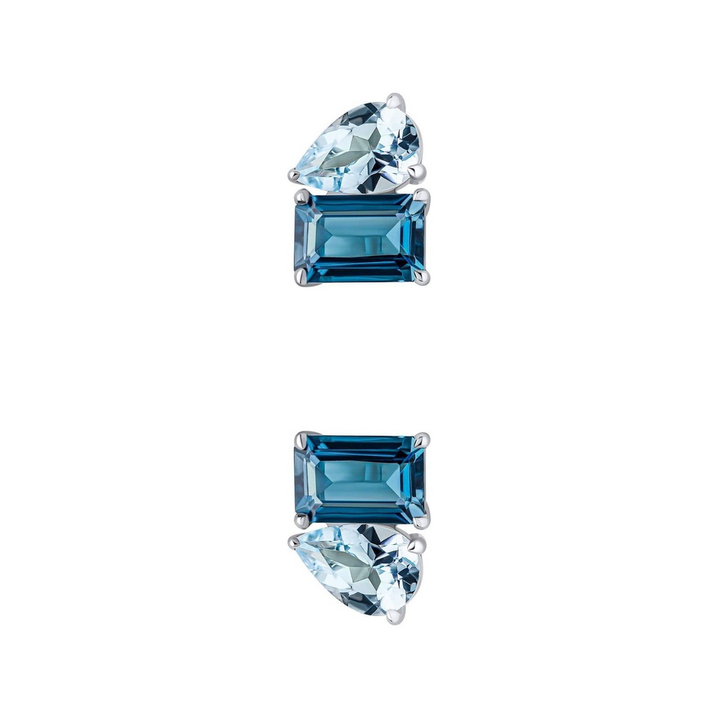 2 Stone Blue Topaz Stud Earrings 9ct White Gold 375 Hallmarked British Made