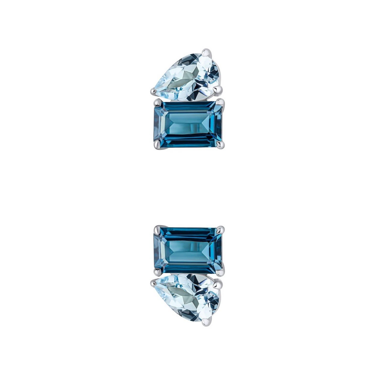 2 Stone Blue Topaz Stud Earrings 9ct White Gold 375 Hallmarked British Made
