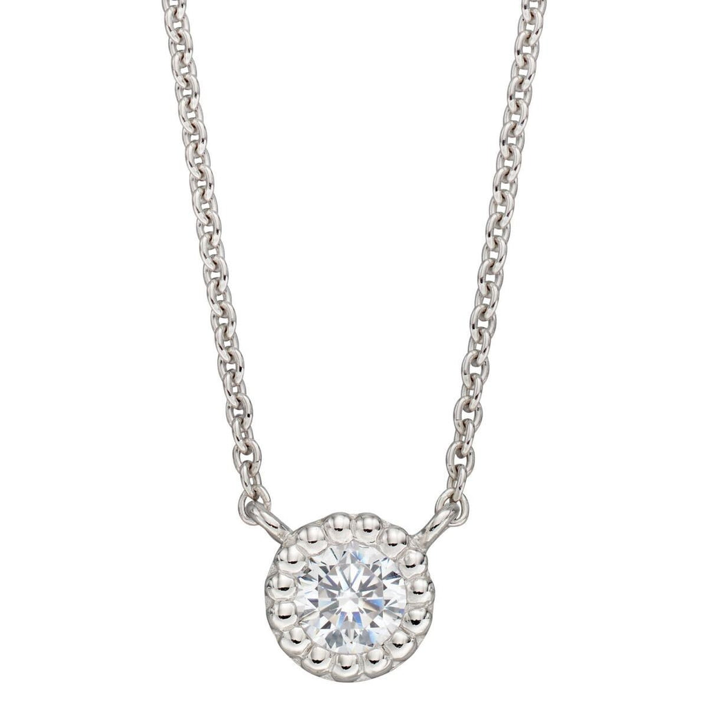 Millegrain Edge Zircon Necklace Sterling Silver 925 Hallmarked Brand New Boxed