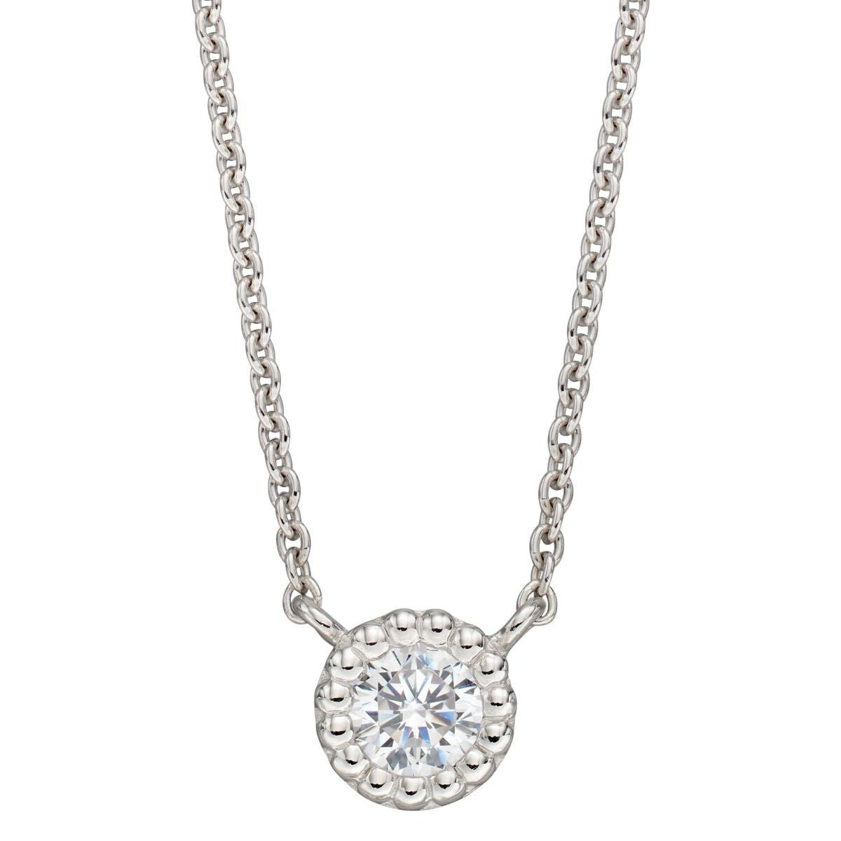 Millegrain Edge Zircon Necklace Sterling Silver 925 Hallmarked Brand New Boxed