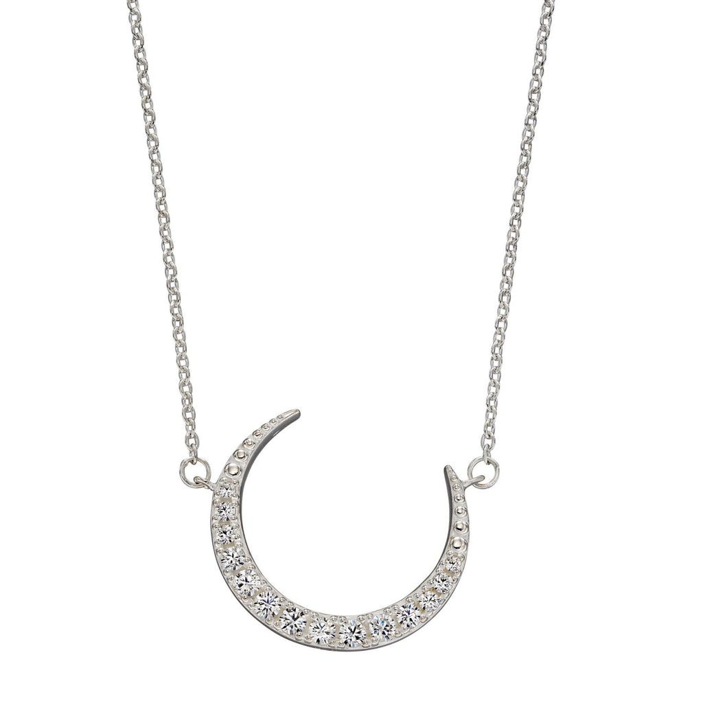 Pave Set Moon Necklace Sterling Silver 925 Hallmarked Brand New Boxed