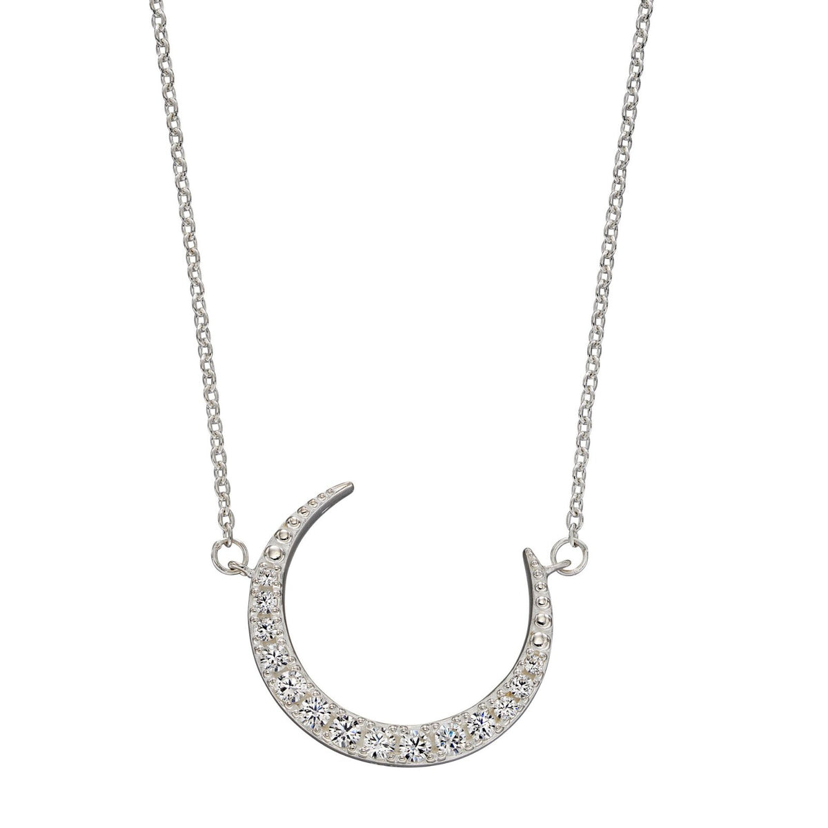 Pave Set Moon Necklace Sterling Silver 925 Hallmarked Brand New Boxed