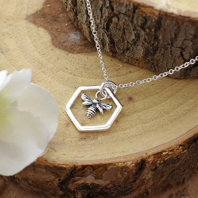 Honeycombe Bumble Bee Necklace Solid Sterling Silver 925 Hallmarked British Made