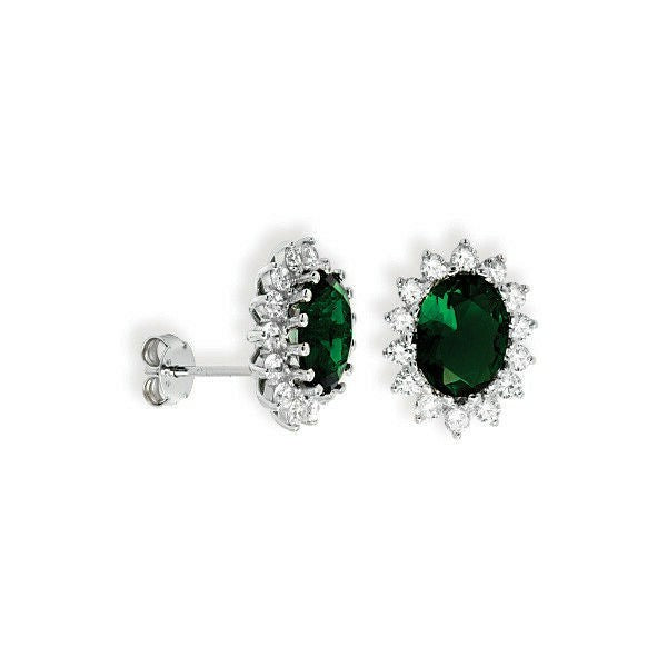 Emerald Oval Earrings Solid Sterling Silver 925 Hallmark Brand New Boxed
