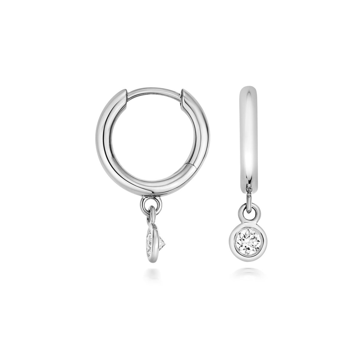 1 Lab-Grown Diamond Drop Hoop Earrings 18ct White Gold Hallmarked British Made