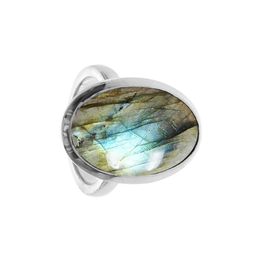 Flush Oval Labradorite Ring Sterling Silver 925 Hallmark British Made Size K - T