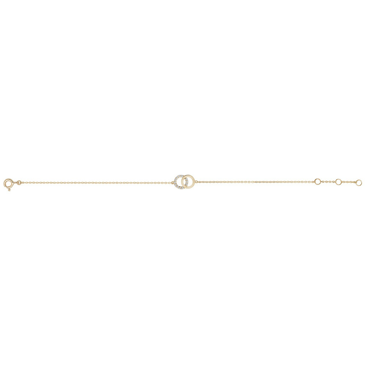Ladies Pave Double Circle Bracelet 9ct Yellow Gold 375 Hallmarked British Made