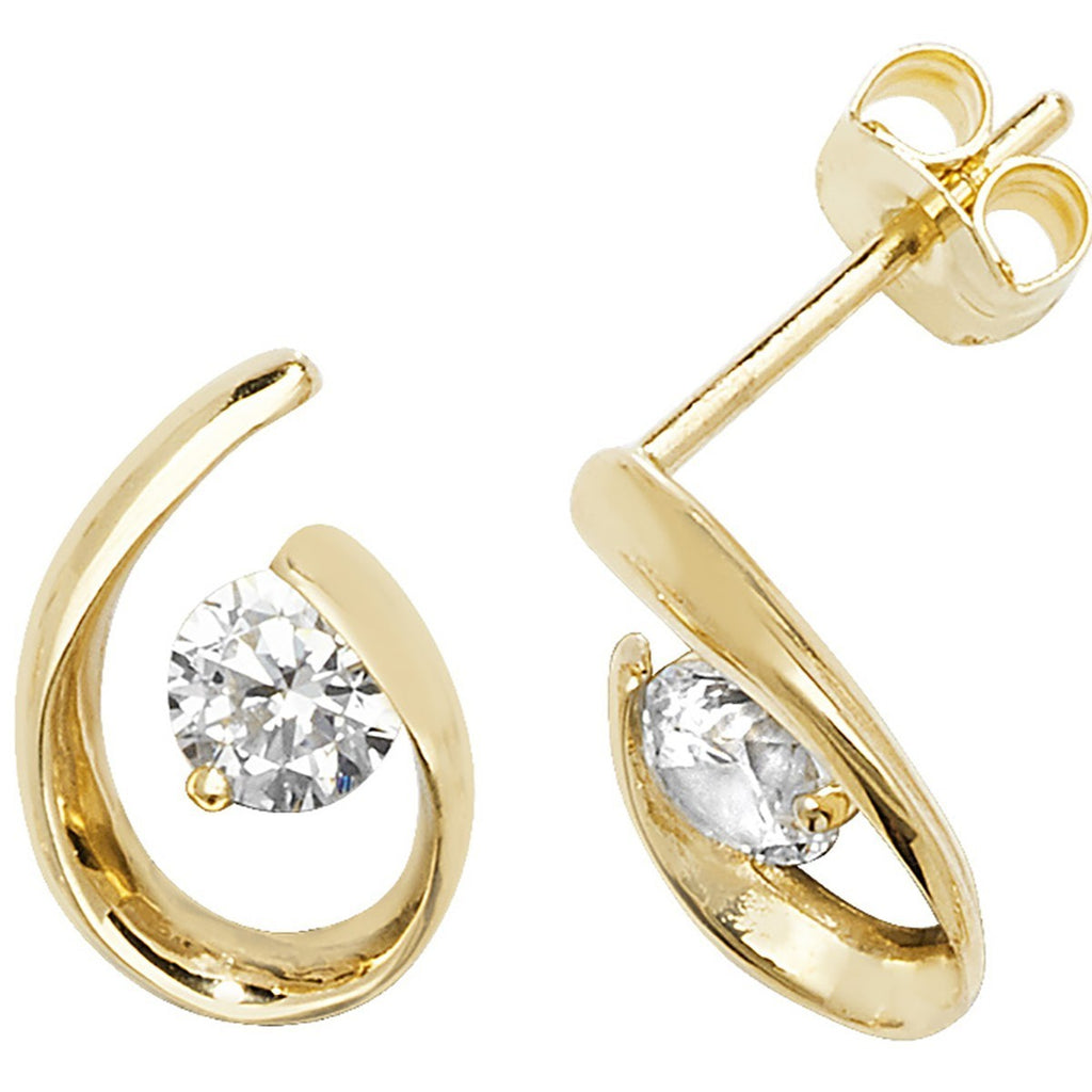 Solitaire Looped Stud Earrings 9ct Yellow Gold 375 Hallmarked Brand New Boxed