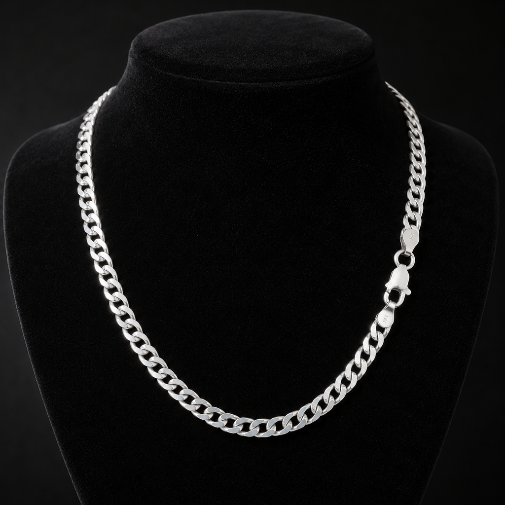 Gents Flat Curb Chain Solid Sterling Silver 925 Hallmarked British Made