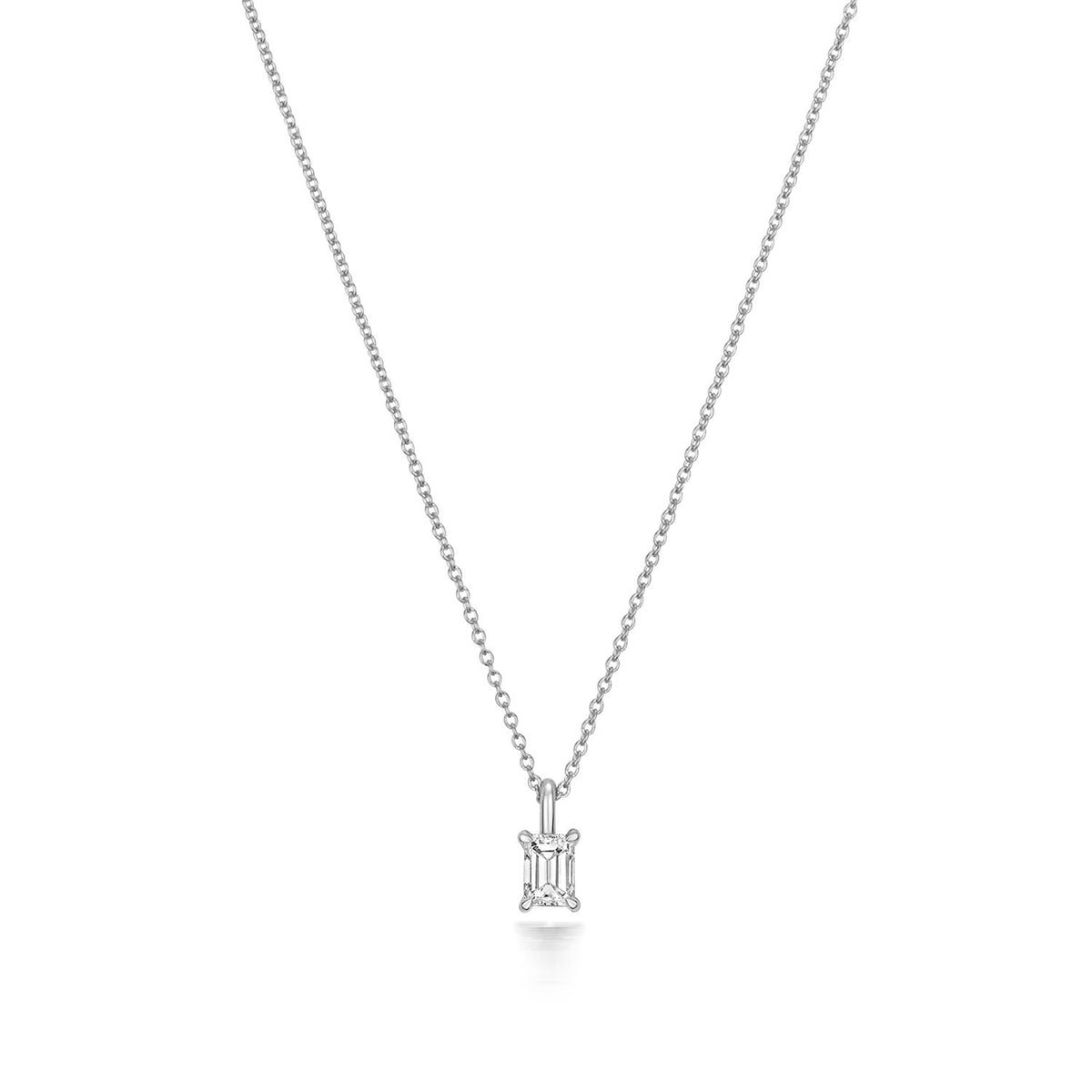 1 Natural Diamond Emerald Cut Necklace 18ct White Gold Hallmarked British Made