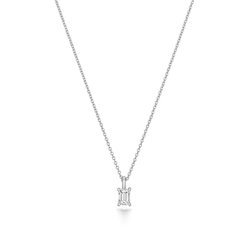 1 Natural Diamond Emerald Cut Necklace 18ct White Gold Hallmarked British Made