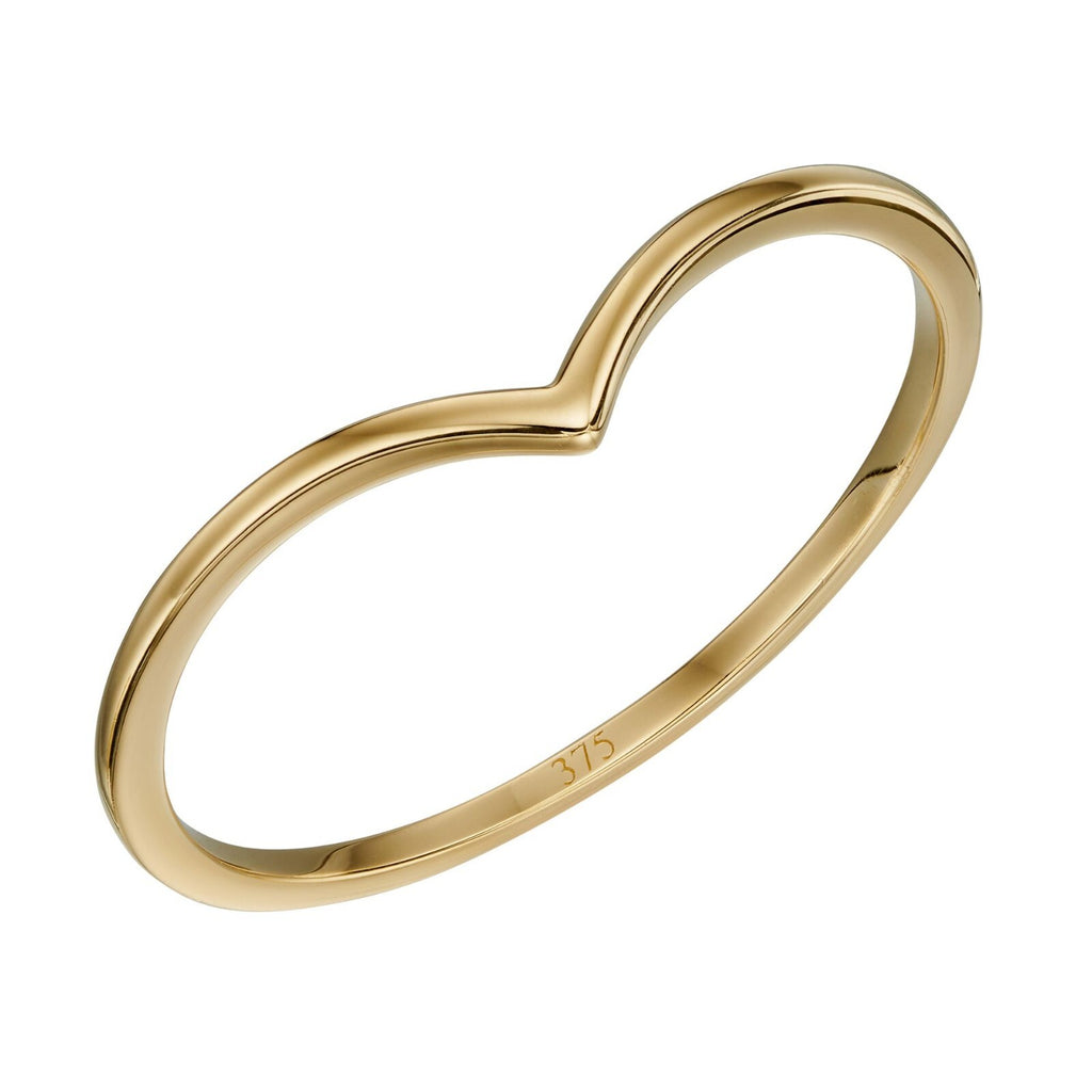 V Shaped Stacking Ring 9ct Yellow Gold 375 Hallmarked Sizes L - Q