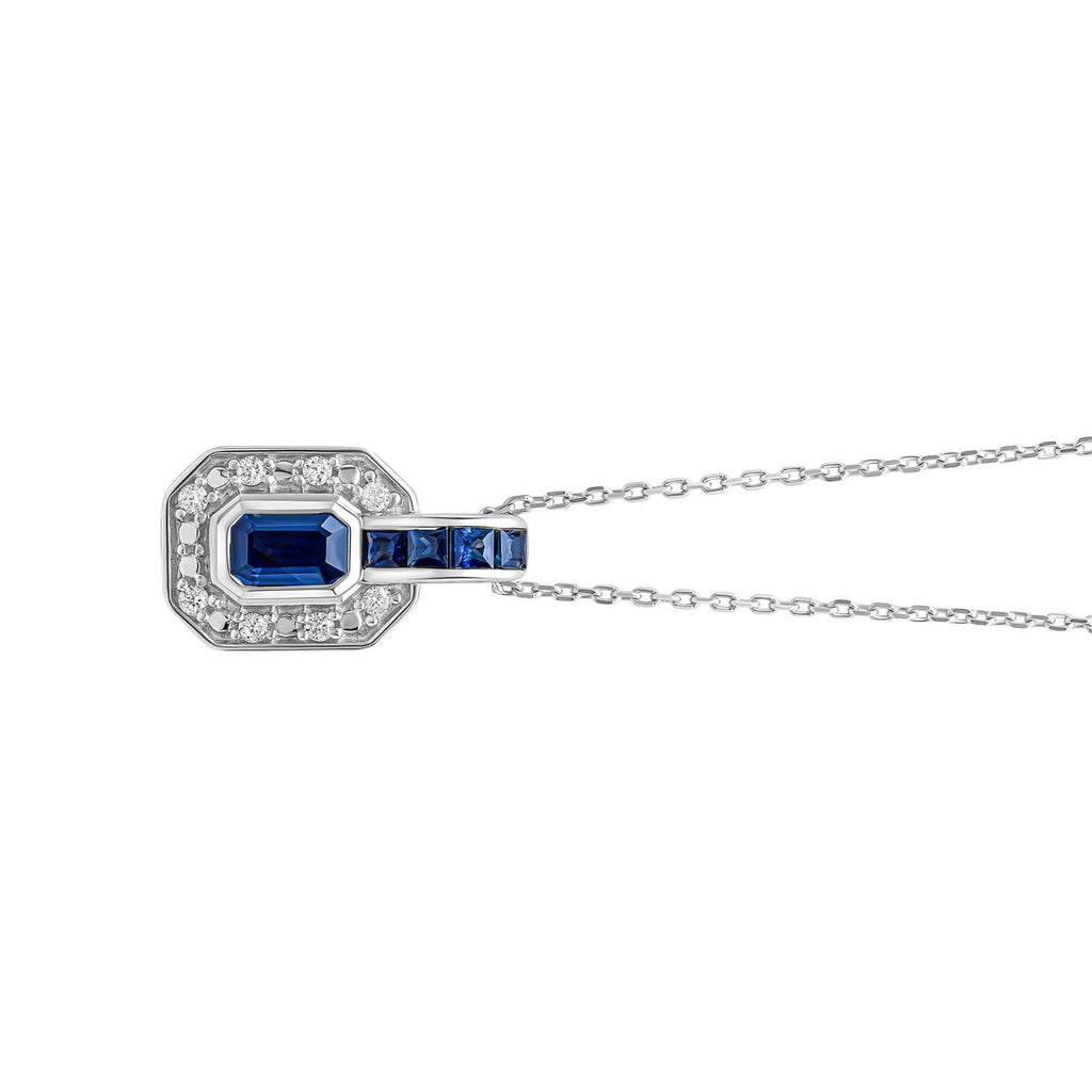 Channel Diamond And Sapphire Necklace 9ct White Gold 375 Hallmarked British Made
