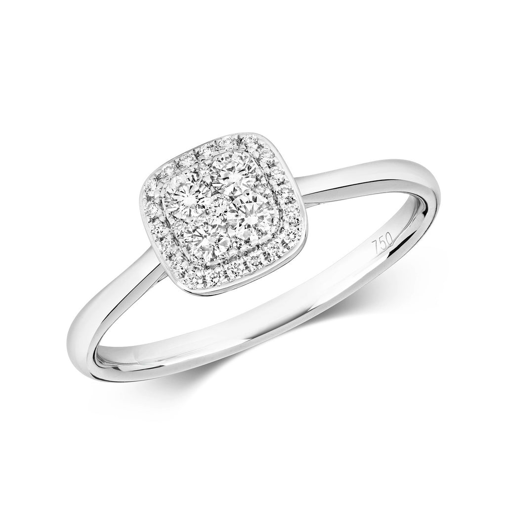 Natural Diamond Statement Cluster Ring 18ct White Gold Hallmarked Sizes J - Q
