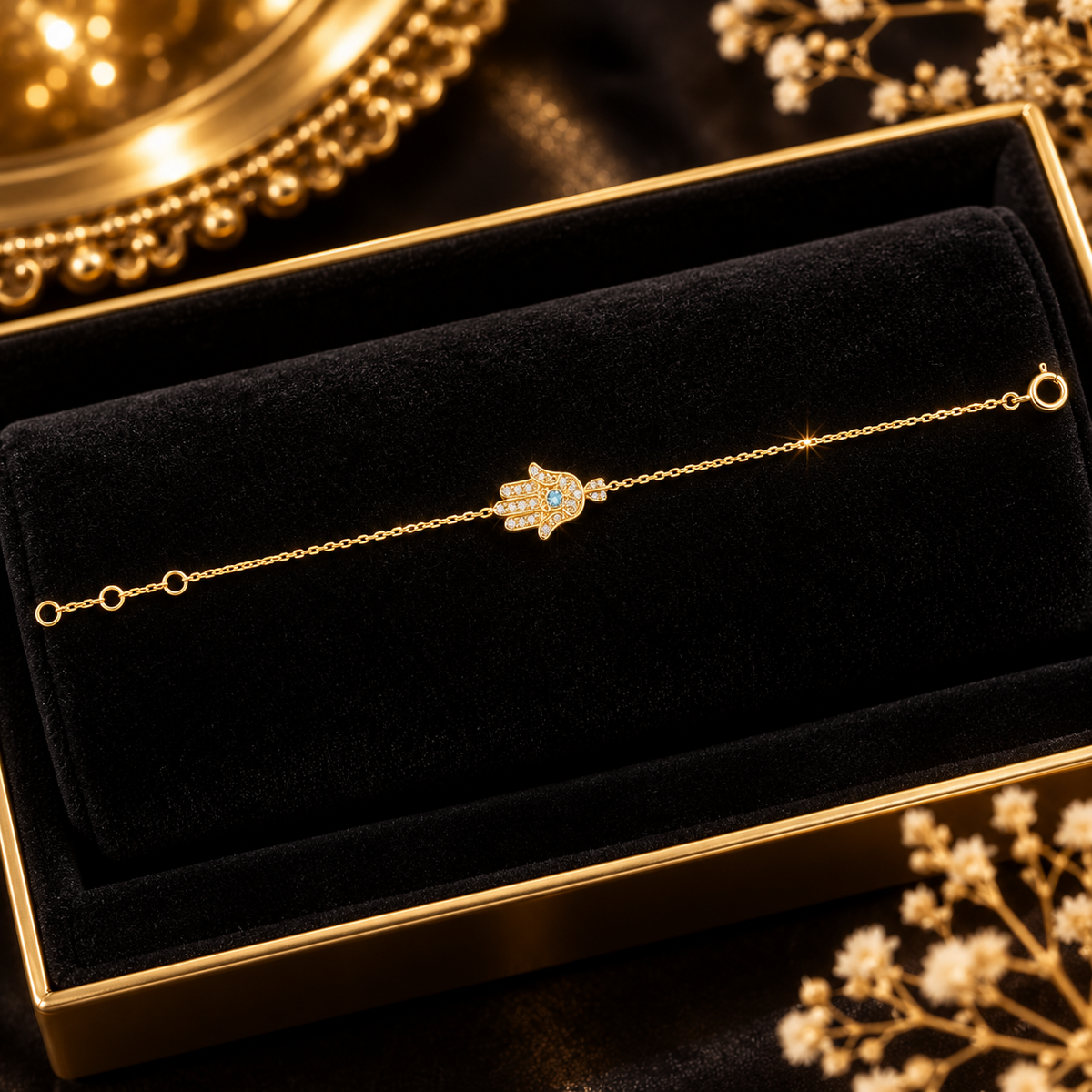 Ladies Hamsa Hand Bracelet 9ct Yellow Gold 375 Hallmarked British Made